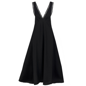 Black Embroidered Lace Linen Maxi Dress (M/L)