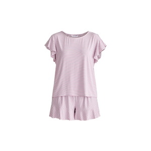 Frill Pyjama T-Shirt And Shorts In Pink & White (M)