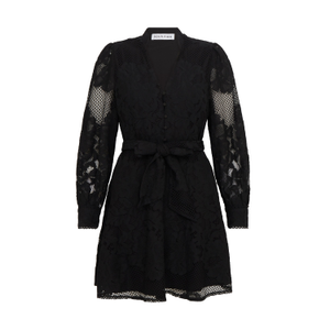 Sheer Lace Long Sleeve Mini Dress In Black (M)