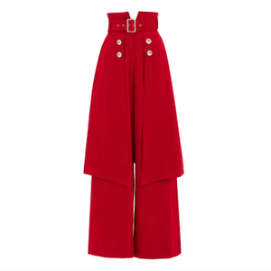 Wide Leg Trousers With Skirt Overlay Red (M)