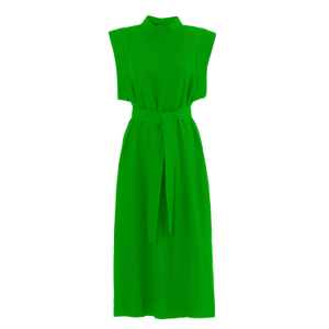Stylish Straight Dress With Belt Green (M)