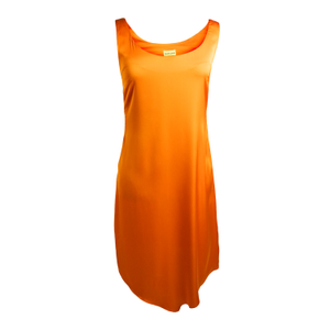 Orange Satin Scoop-Neck Midi Dress (M)