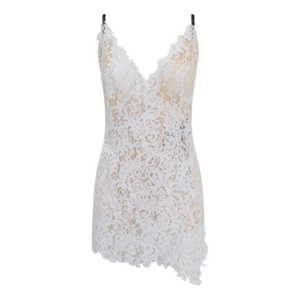Party festival Bridal Short Valentina Blanche Lace Slip Dress With Chiffon Underslip (M)