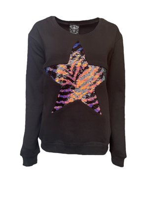 Men's Iridescent Zebra Large Reversible Sequin Star Sweatshirt (L)