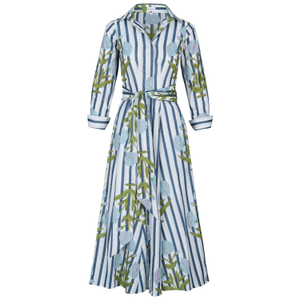 Cotton Marigold Dress In Baby Blue & Grey (L)
