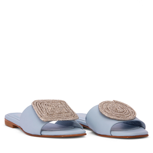 Adeline Baby Blue Leather Work Evening Party Comfortable Flat Sexy Sandal (8 UK)
