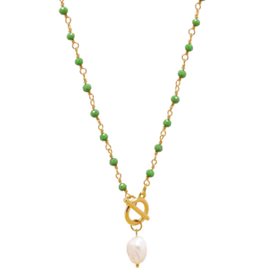 Women's Green Cz Wrap Necklace With Pearl (38")