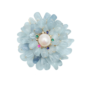 Handcrafted Flower Shape Natural Aquamarine Brooch
