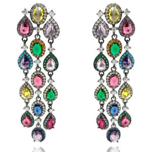 Multi-Color Crystal Gemstone Clip-On Drop Earrings