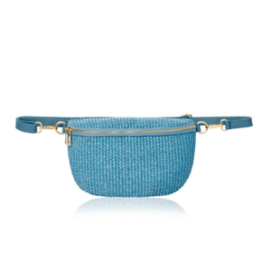 Enna Raffia Crossbody And Waist Bag In Denim Blue