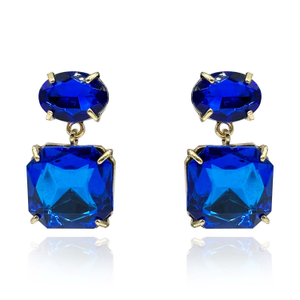 Double Sapphire Stone Gold Plated Drop Earrings