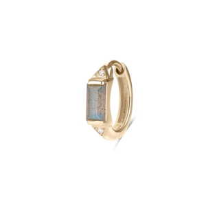 Labradorite & Diamond Huggie Hoop Earring 9K Gold