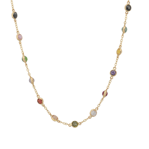 Solid 14K Gold Rainbow Multi Gemstone Necklace