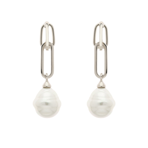 Platinum & Baroque Pearl Drop Clip Earrings