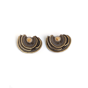 Turkey Tail Layered Embroidered Earrings - Gold