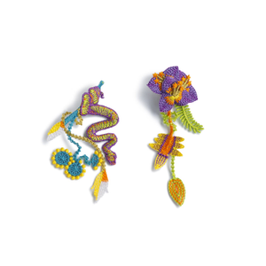 Garden Snake Floral Embroidered Earrings - Purple