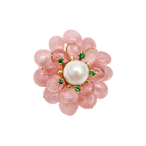 Flower Shaped Rose Quartz Brooch