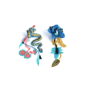Garden Snake Floral Embroidered Earrings - Denim