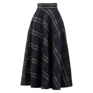 Wool Tartan Floor Length Skirt With High Waist And Pockets In Plaid Colour (XXL)