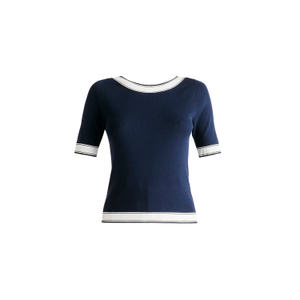 Scoop Back Top In Navy & White (XL)
