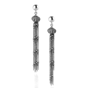Sterling Silver Long Tassel Earrings – Statement Chain Drop Design – Handmade Italian Jewelry For Women