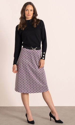 Pull On Knitted Jacquard Skirt - Black/Pink
