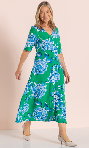 Anna Rose Printed Shirt Midi Dress - Green/Blue/Multi
