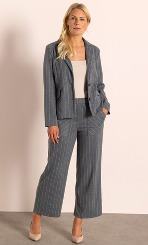 Striped Wide Leg Cropped Trousers - Grey Marl