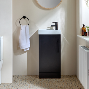 Milano Lurus - Black Grey 400mm Modern Cloakroom Vanity Unit with Basin and Black T-Bar Handle