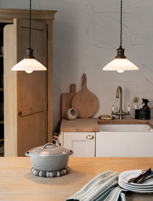 Beaulieu Double Pendant Light Fluted Cone - Antique Bronze - Chalk