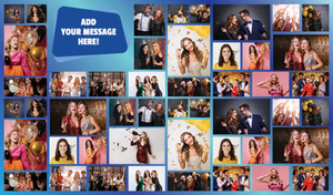 Personalised Birthday Backdrop Banner - Blue Photo Collage - Add Text &amp; 48 Photo Upload