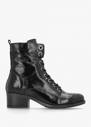 Bezzie Black Patent Leather Block Heel Ankle Boots