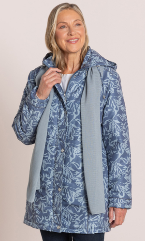 Anna Rose Printed Coat With Scarf - Storm Blue