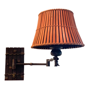 Vintage Swing Arm Sconce Lamp With Bamboo Shade