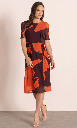 Printed Mesh Dress - Mocha/Orange