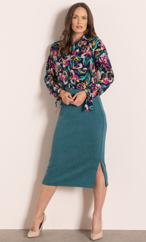 Pull On Brushed Knit Midi Skirt - Green