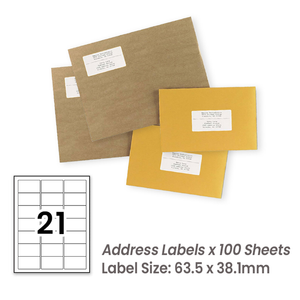 100 Sheets A4 White Self Adhesive Paper Address Mailing Laser Inkjet Sticker Labels 63.5 x 38.1mm - 21 Labels Per Sheet