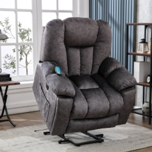 Power Lift Electric Recliner Chair with Heat and Vibration, Massage Chair with USB Ports and Side Pockets, Easy Assembly, 100x95x105 cm, Grey