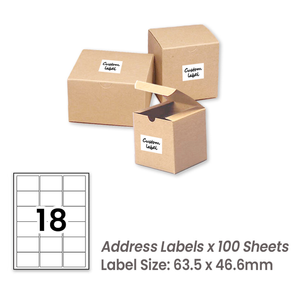 100 Sheets A4 White Self Adhesive Paper Address Mailing Laser Inkjet Sticker Labels 63.5 x 46.6mm - 18 Labels Per Sheet