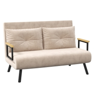 HOMCOM 4-in-1 Velvet-Feel Double Sofa Bed, with Pillows - Beige