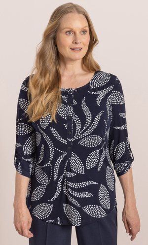 Anna Rose Dot Printed Jersey Top - Navy/Ivory