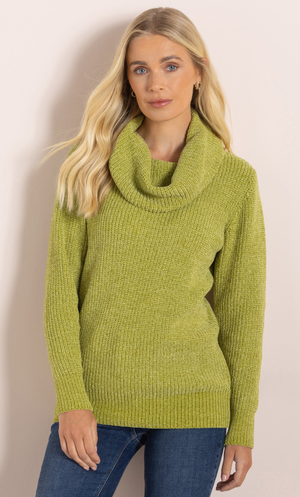 Cowl Neck Long Sleeve Chenille Jumper - Lime