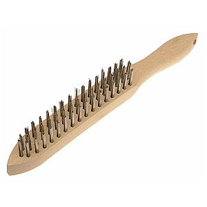 3 Row Heavy Duty Wire Brush Wooden Handle Stainless Steel A4