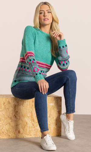 Printed Long Sleeve Jumper - Green/Pink