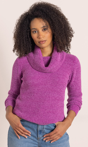 Cowl Neck Long Sleeve Chenille Jumper - Pink