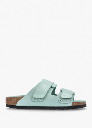 Womens Uji Nubuck Leather Two Bar Sandals In Surf Green