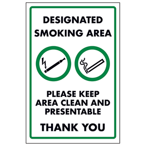 Designated Smoking area Please Keep Area 200 x 300mm - 2mm Rigid Plastic (None)
