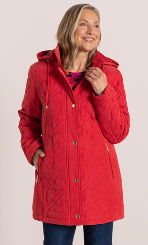 Anna Rose Quilted Hooded Coat - Ruby