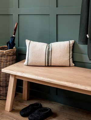 Windrush Stripe Cushion 30X50cm - Linen & Cotton, Forest Green