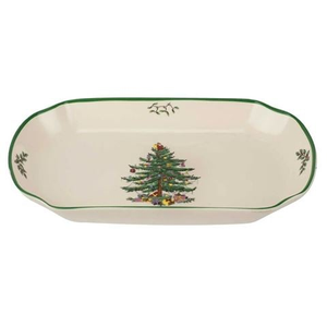 Spode - Christmas Tree Rectangular Scalloped Tray 27.9cm